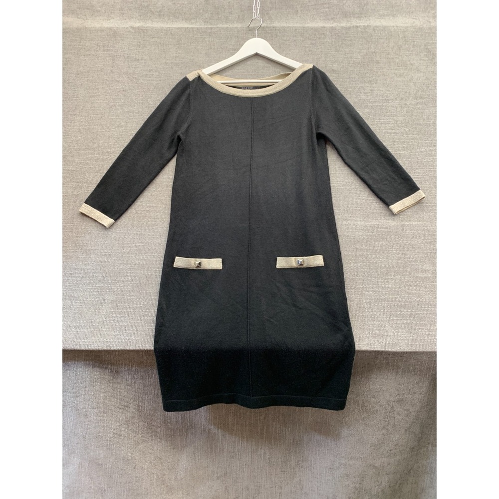 Nine West Sweater Dress Womens Small Black Tight Knit Ribbed Warm Wear Winter